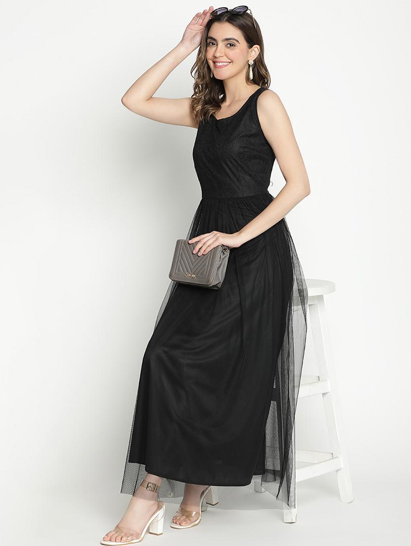 black polyester fit & flare dress - 21399304 - Standard Image - 3