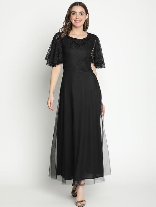 black self-designed fit & flare dress - 21399306 - Standard Image - 0