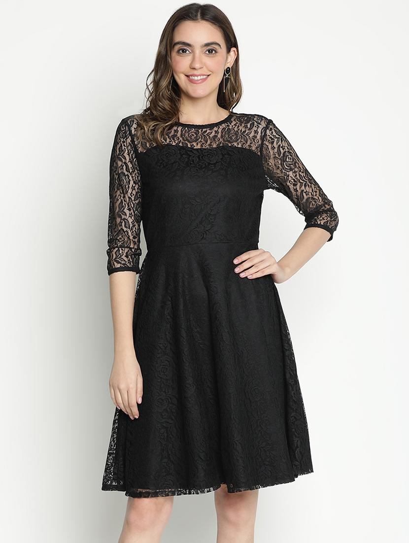 black self-designed fit & flare dress - 21399308 -  Zoom Image - 0