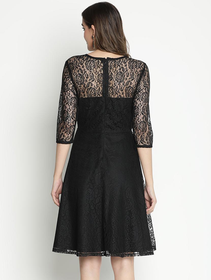 black self-designed fit & flare dress - 21399308 - Standard Image - 3