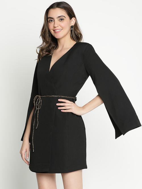 women solid overlap neck dress - 21399313 - Standard Image - 0
