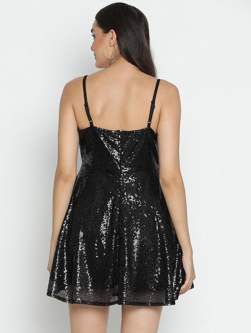 black polyester fit & flare dress - 21399319 - Standard Image - 3