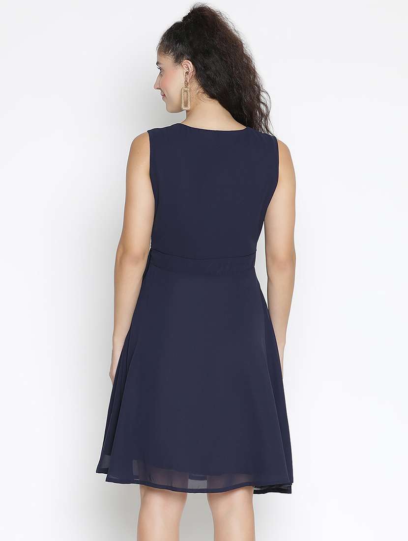 blue self-designed fit & flare dress - 21399325 - Standard Image - 3