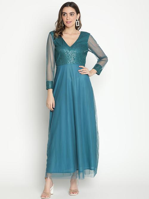 light blue sequin fit & flare dress - 21399334 - Standard Image - 0