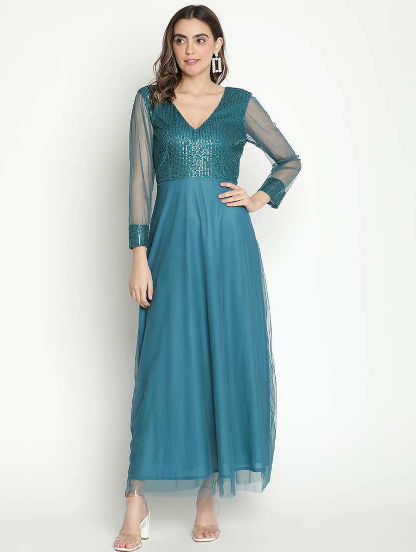 light blue sequin fit & flare dress - 21399334 - Zoom Image - 0