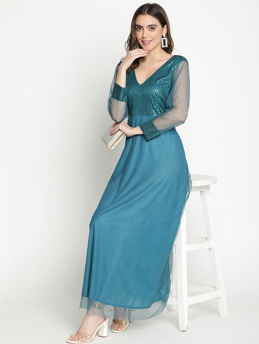 light blue sequin fit & flare dress - 21399334 - Standard Image - 3