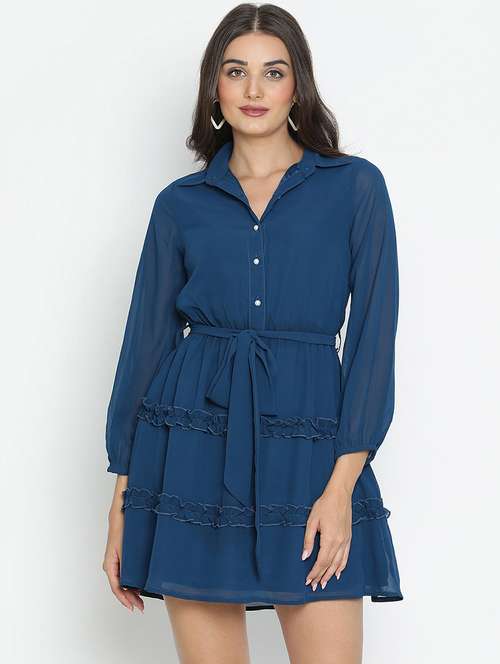 blue solid tiered dress - 21399338 - Standard Image - 0