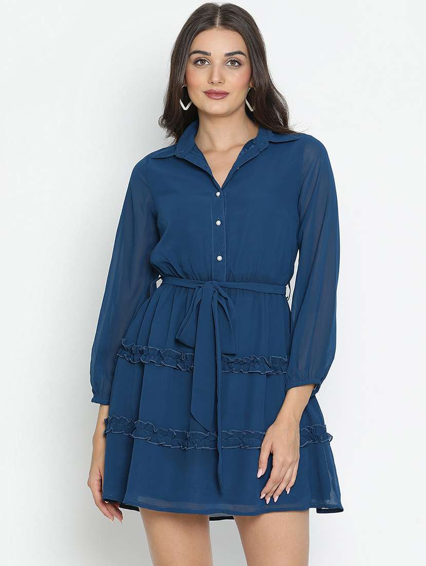 blue solid tiered dress - 21399338 - Zoom Image - 0