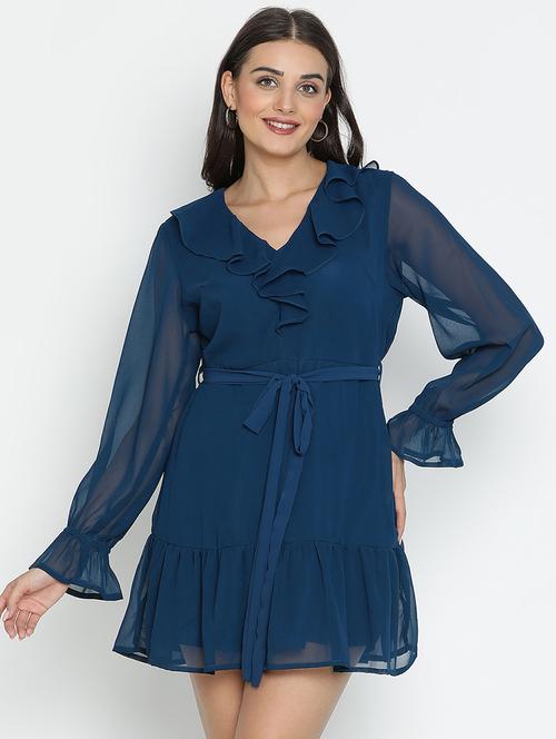 blue solid tiered dress - 21399340 - Standard Image - 0