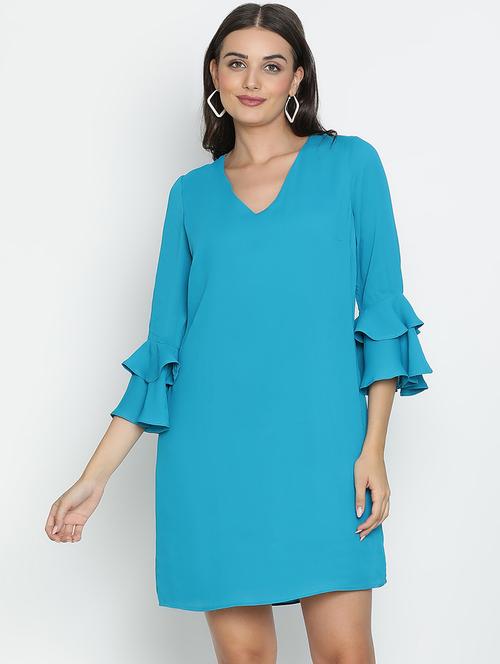 blue polyester bell sleeves a-line dress - 21399342 - Standard Image - 0