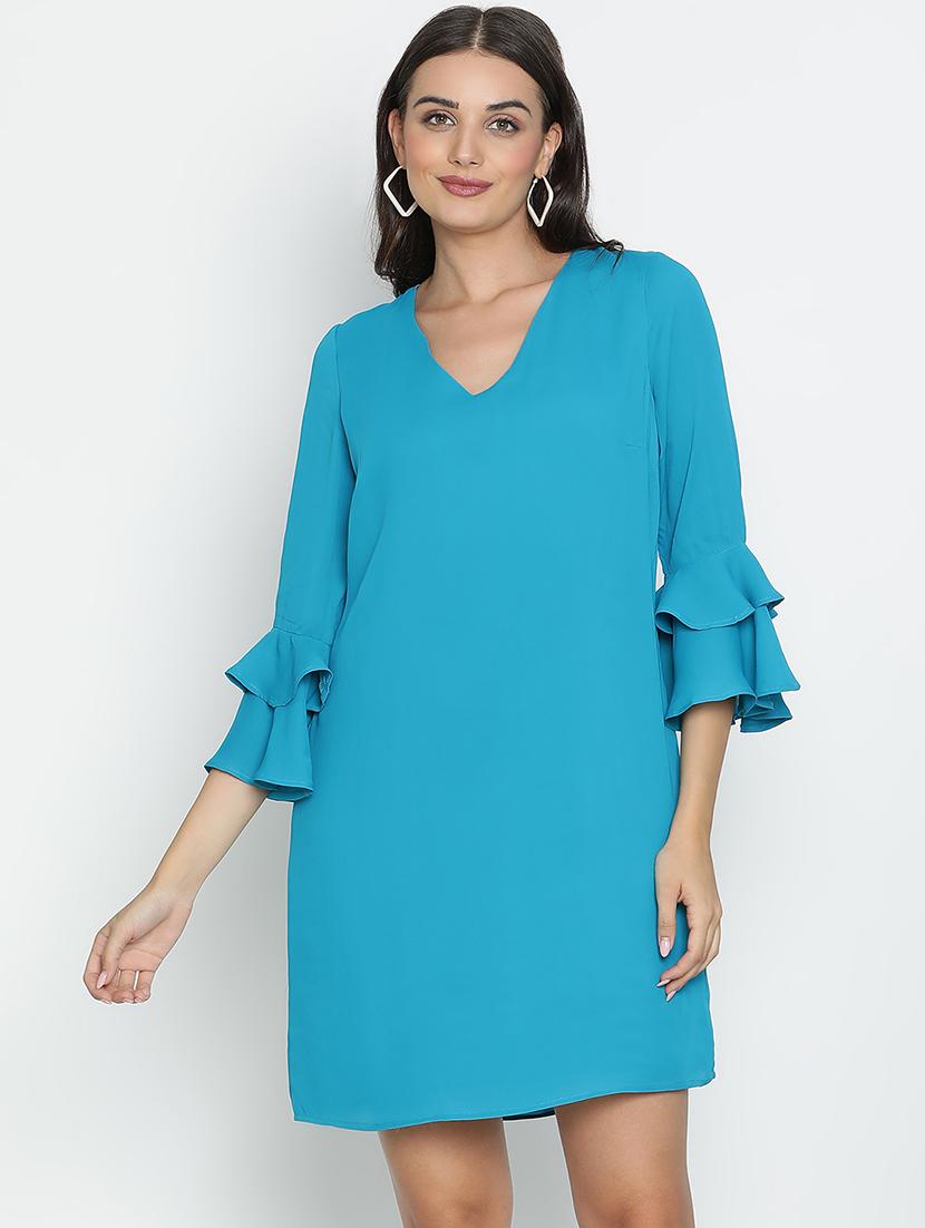 blue polyester bell sleeves a-line dress - 21399342 - Zoom Image - 0
