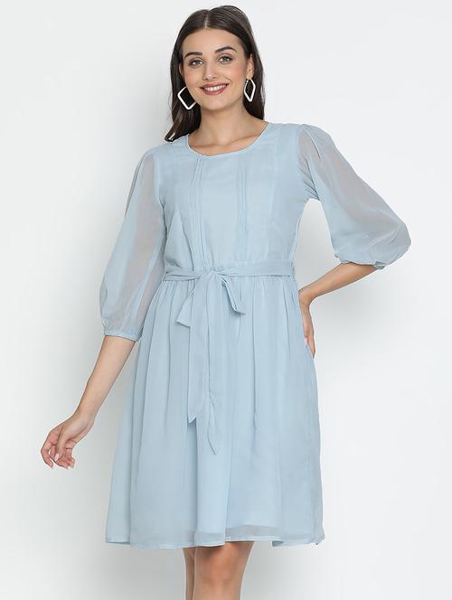 light blue polyester fit & flare dress - 21399344 - Standard Image - 0