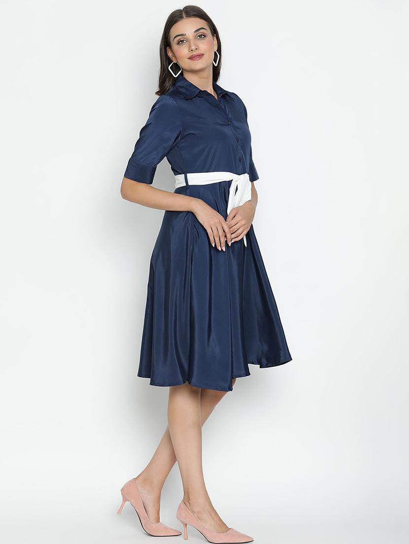 navy blue polyester fit & flare dress - 21399345 - Standard Image - 3