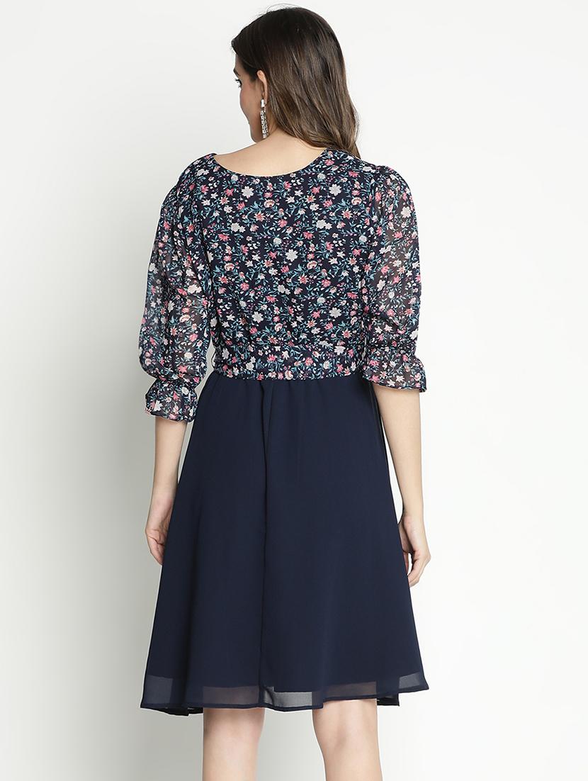 navy blue polyester fit & flare dress - 21399346 - Standard Image - 3
