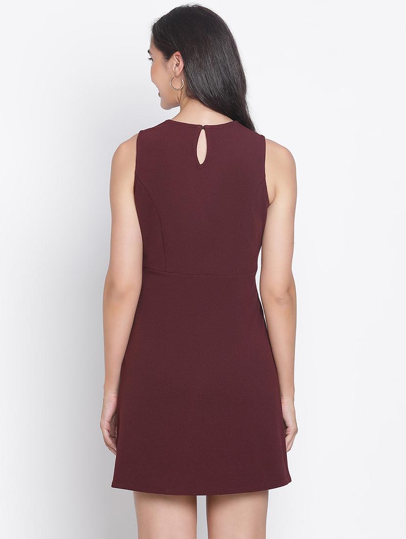 women brown polyester a-line dress - 21399347 - Standard Image - 3