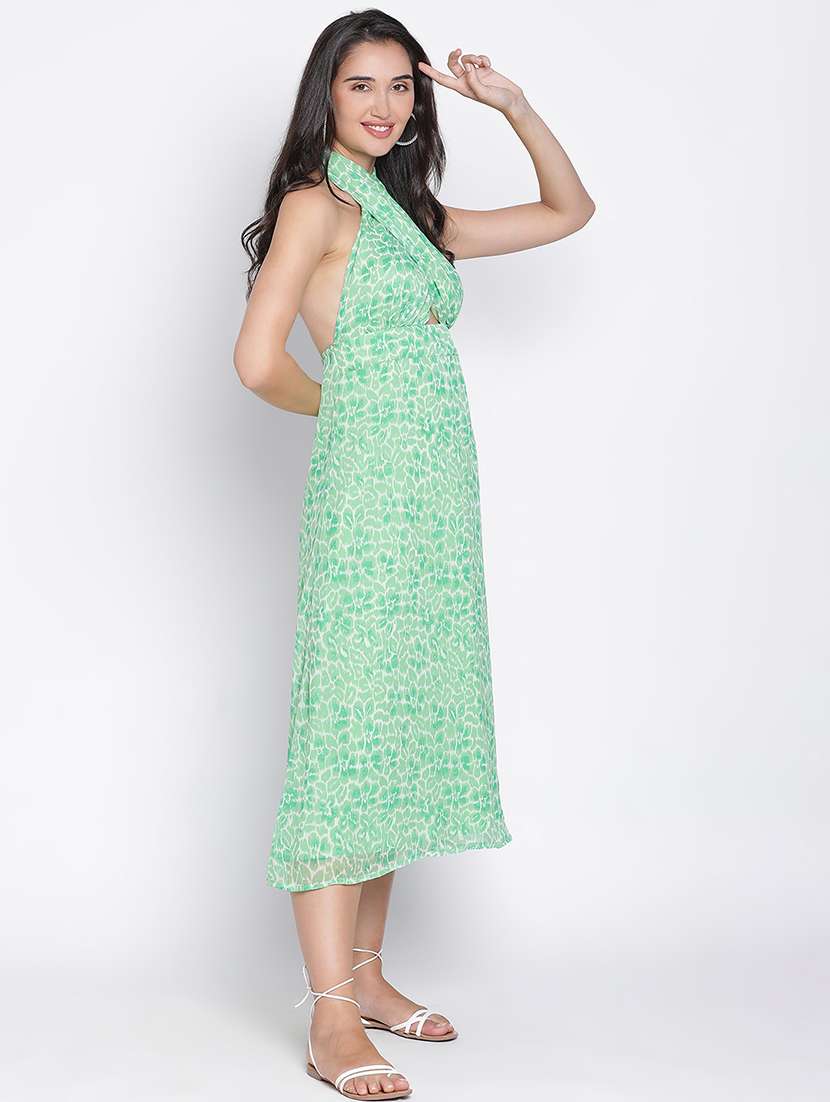 women green polyester a-line dress - 21399357 - Standard Image - 3
