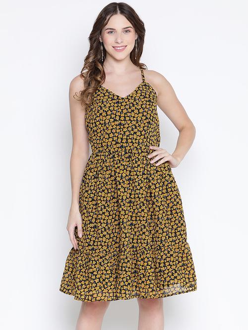 women yellow polyester fit & flare dress - 21399358 - Standard Image - 0