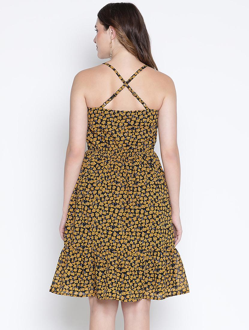 women yellow polyester fit & flare dress - 21399358 - Standard Image - 3