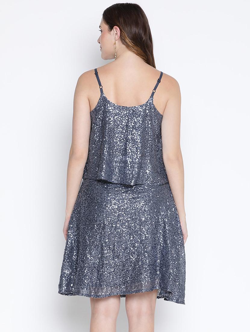 women grey polyester fit & flare dress - 21399378 - Standard Image - 3