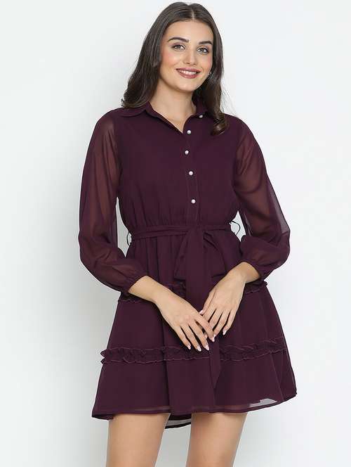 magenta solid tiered dress - 21399383 - Standard Image - 0
