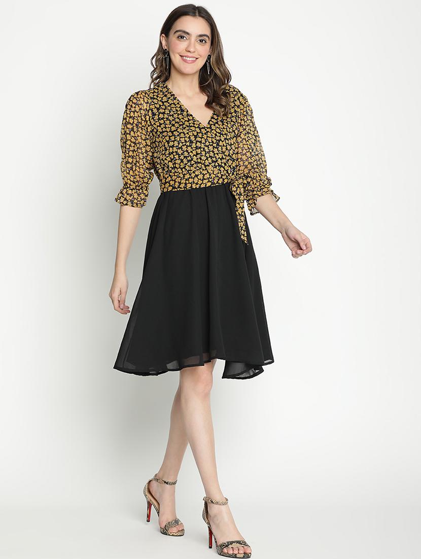 women black polyester fit & flare dress - 21399387 - Standard Image - 3