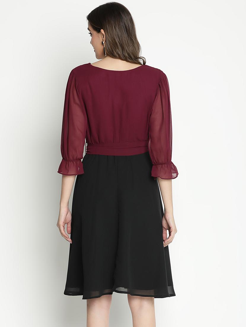 multicolored solid fit & flare dress - 21399390 - Standard Image - 3