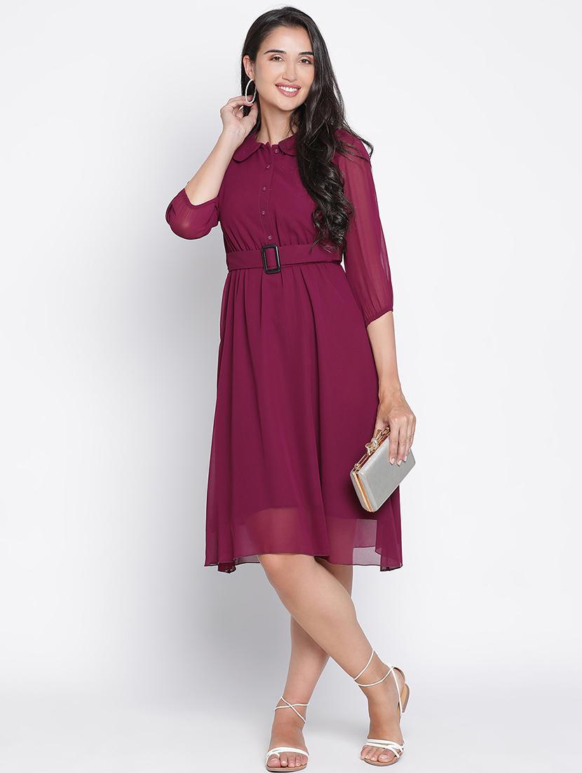 women maroon polyester fit & flare dress - 21399401 - Zoom Image - 0