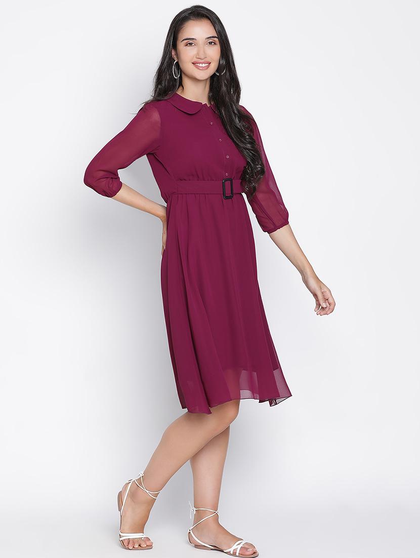 women maroon polyester fit & flare dress - 21399401 - Standard Image - 3