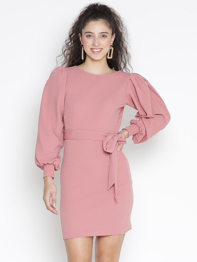 pink solid bodycon dress