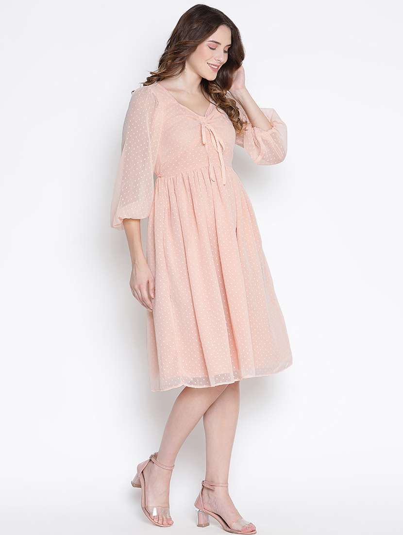 women peach polyester fit & flare dress - 21399405 -  Standard Image - 3