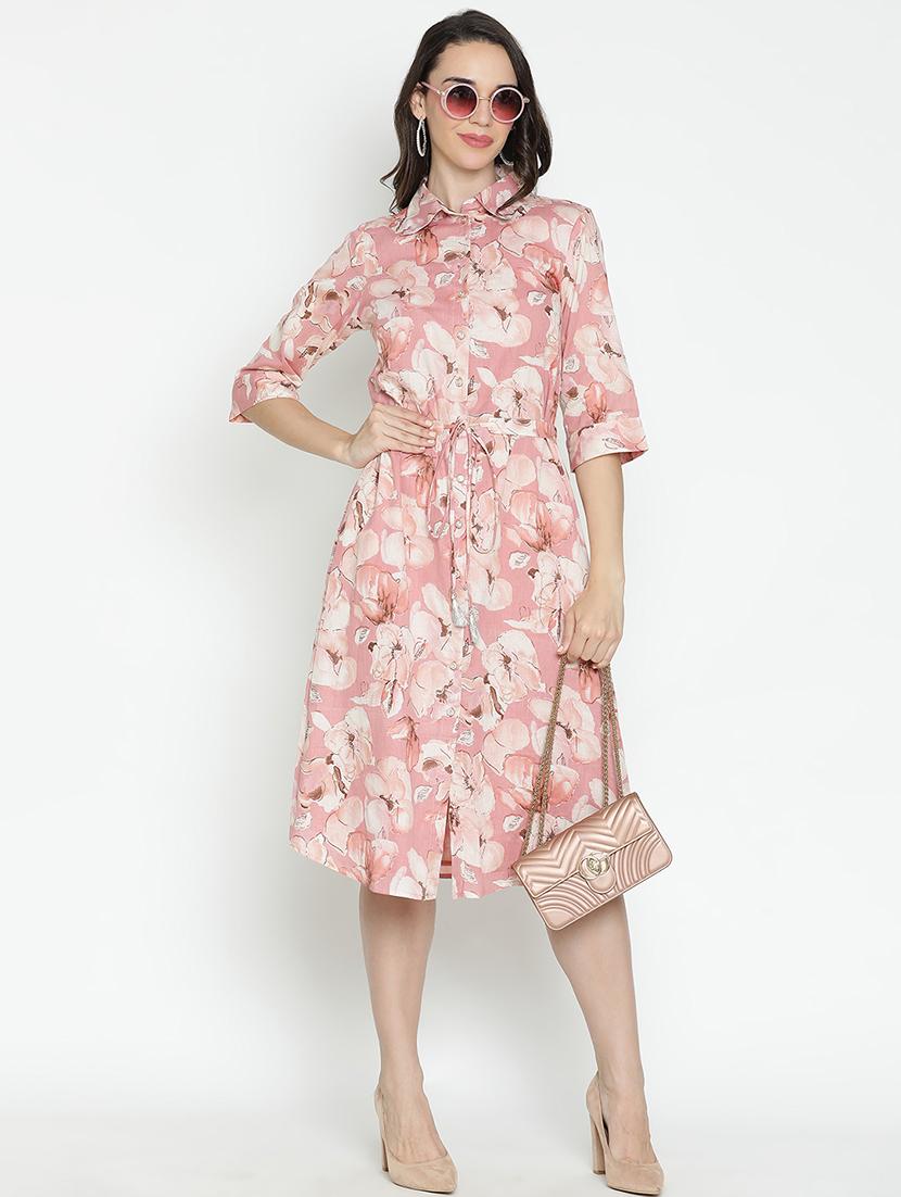 pink printed fit & flare dress - 21399414 - Standard Image - 3