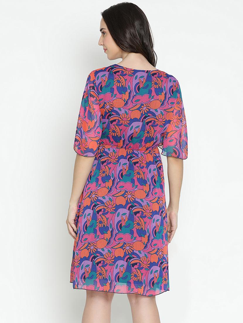 multicolored printed fit & flare dress - 21399415 - Standard Image - 3