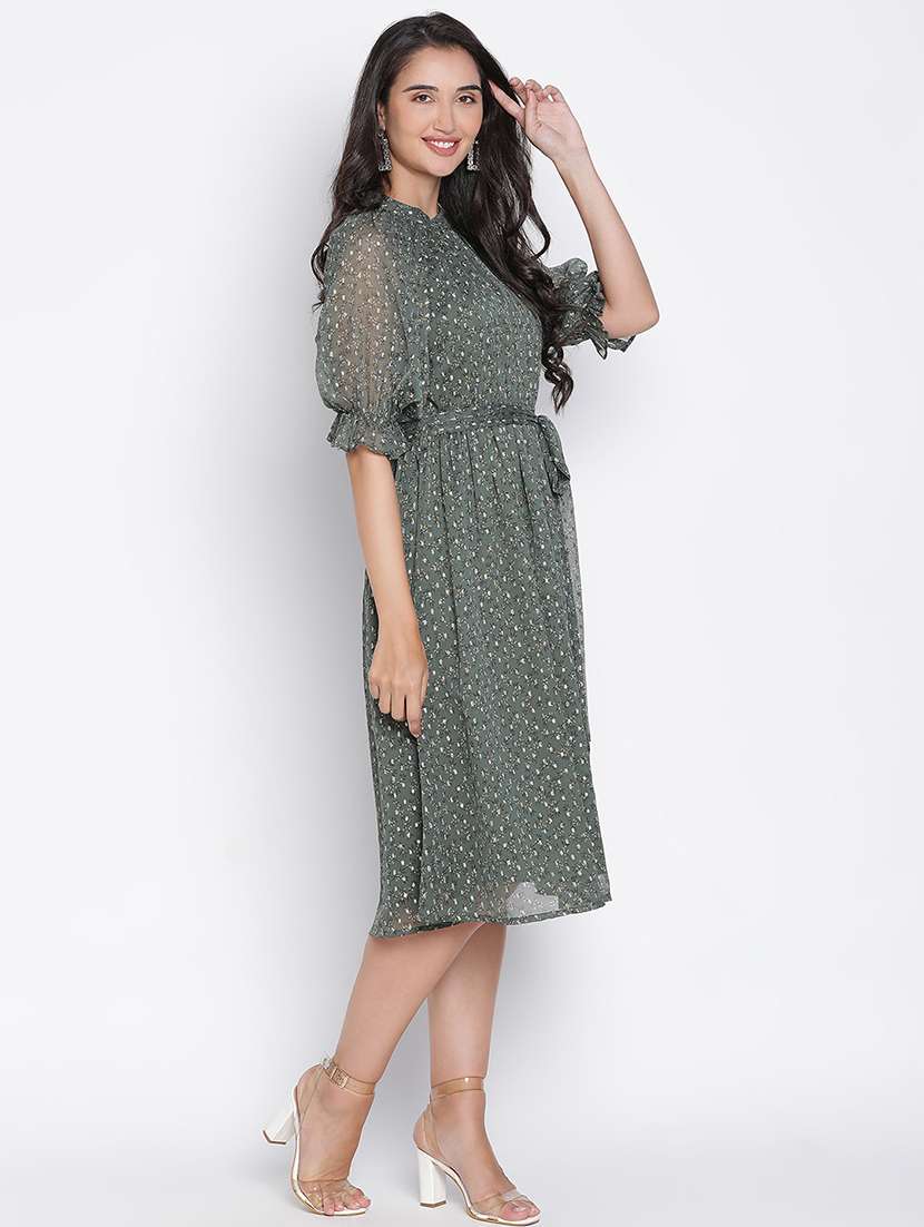 green printed fit & flare dress - 21399417 -  Standard Image - 3