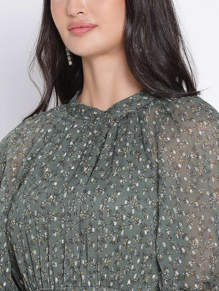 green printed fit & flare dress - 21399417 -  Standard Image - 5