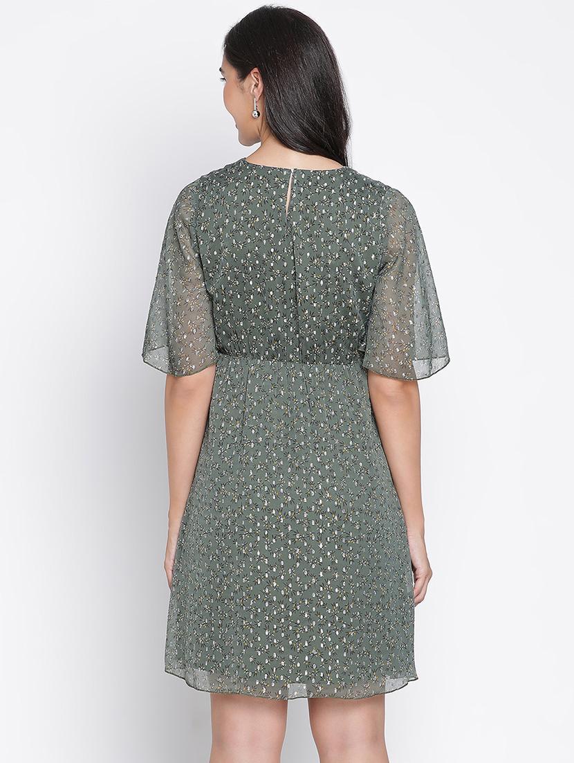green printed fit & flare dress - 21399418 - Standard Image - 3