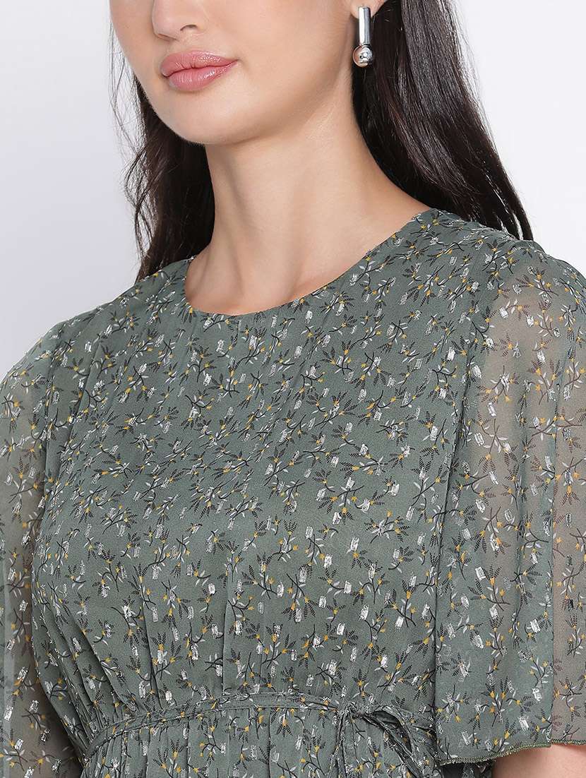 green printed fit & flare dress - 21399418 - Standard Image - 5