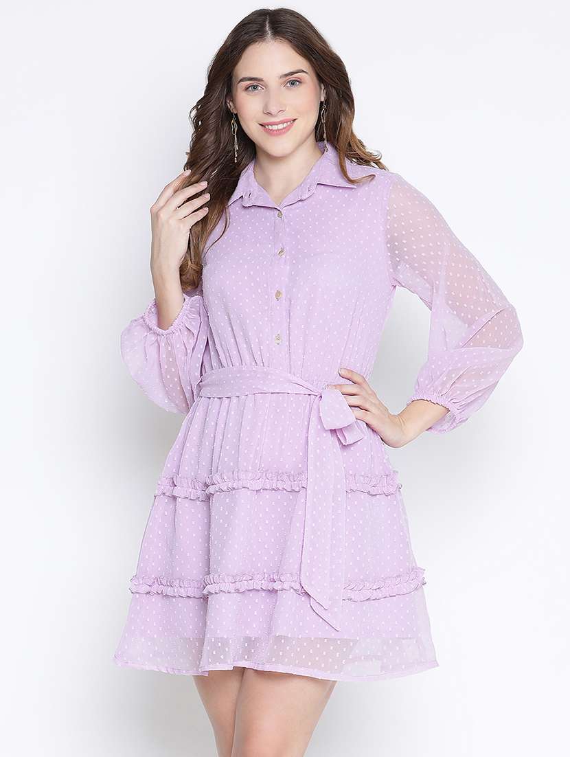 women lavender polyester fit & flare dress
