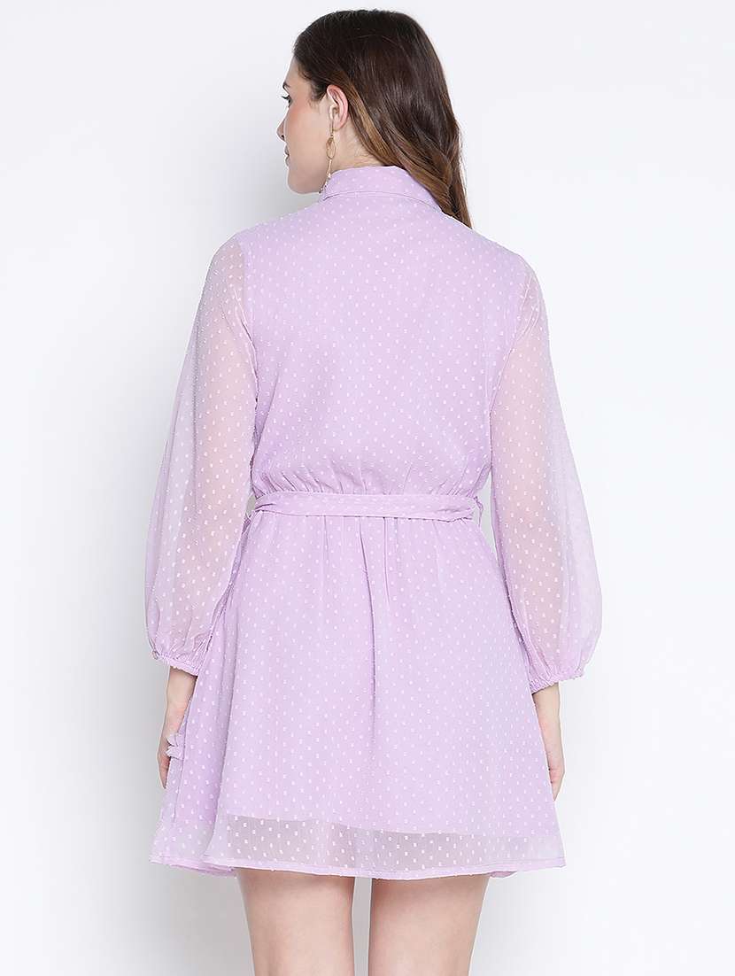 women lavender polyester fit & flare dress - 21399419 - Standard Image - 3
