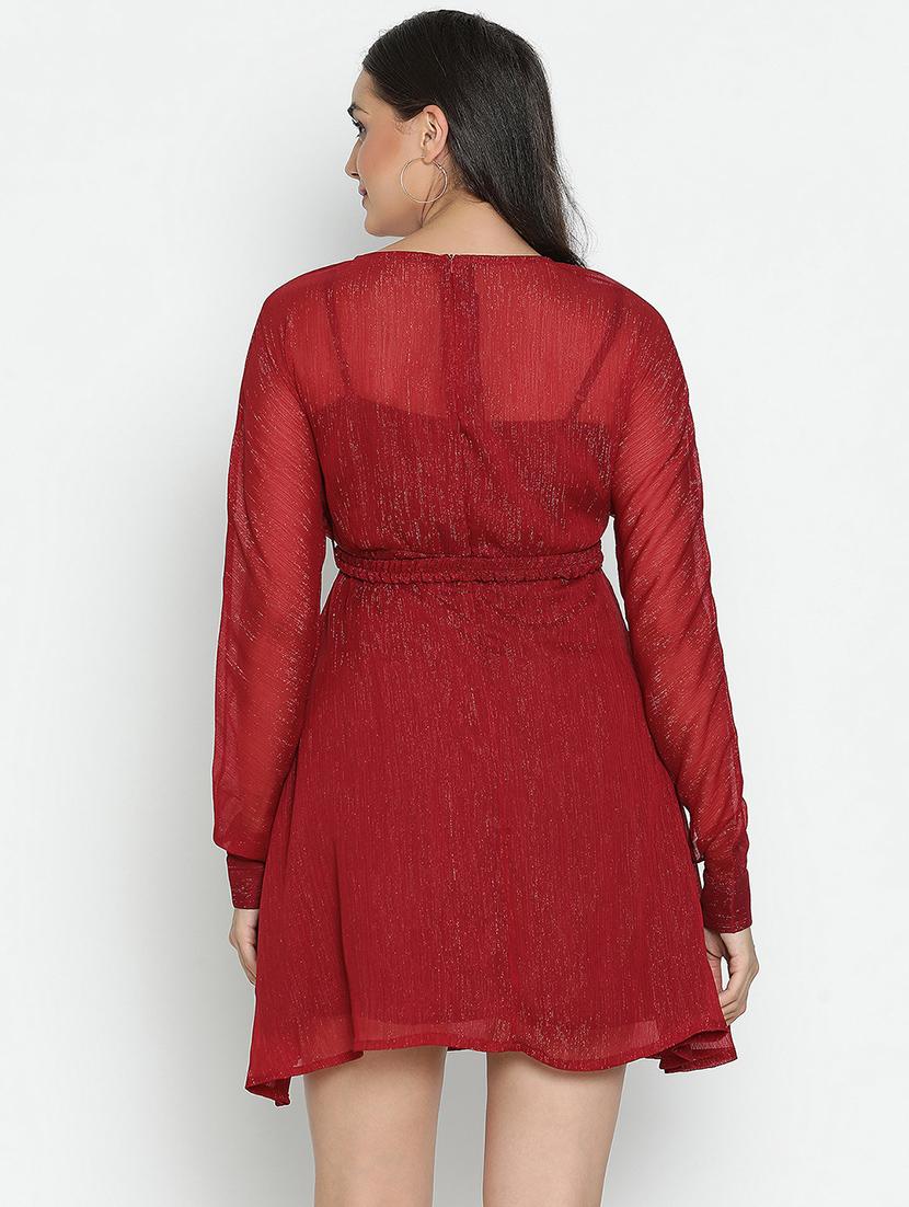 maroon solid fit & flare dress - 21399426 - Standard Image - 3