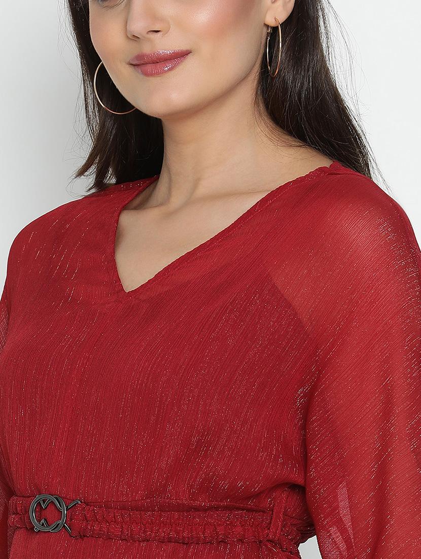 maroon solid fit & flare dress - 21399426 - Standard Image - 5