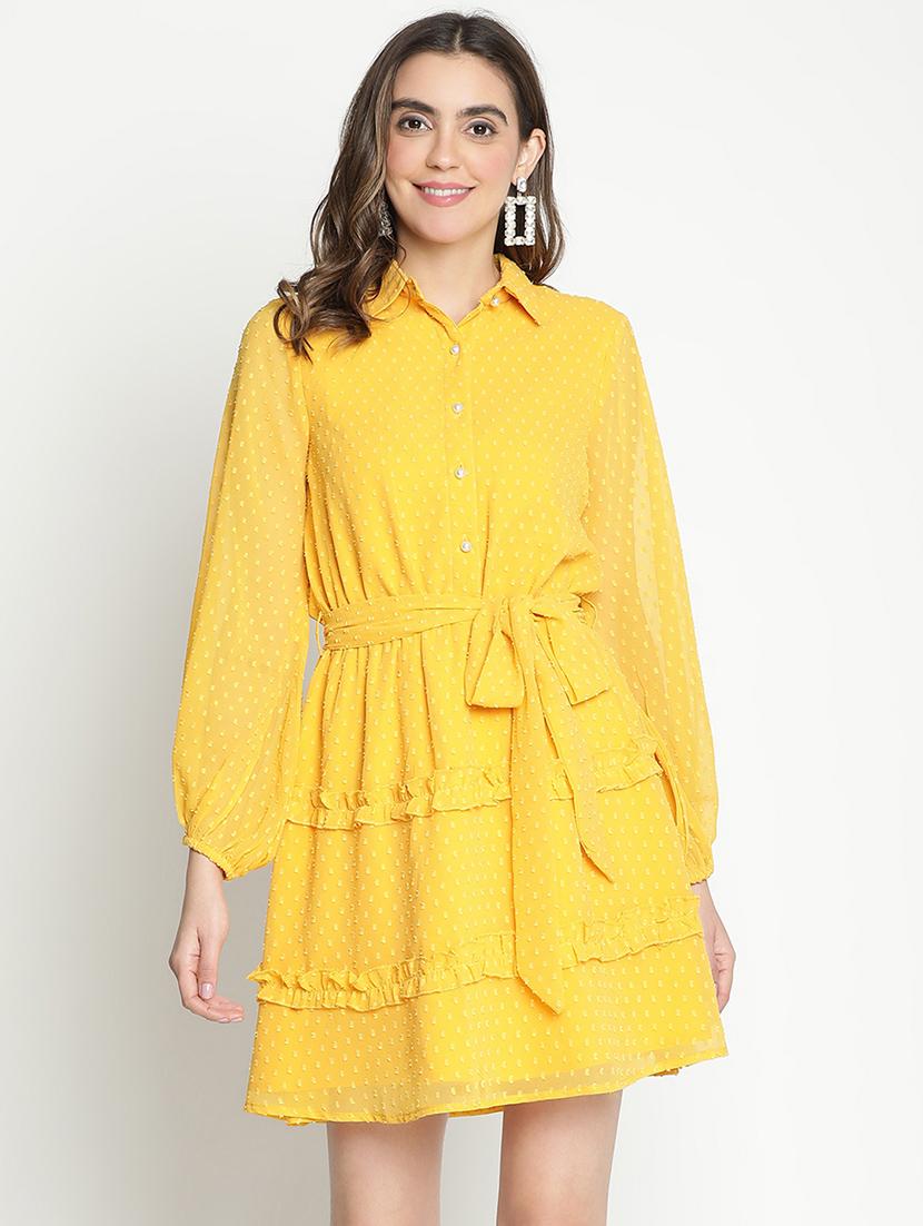 women yellow polyester fit & flare dress - 21399436 - Zoom Image - 0