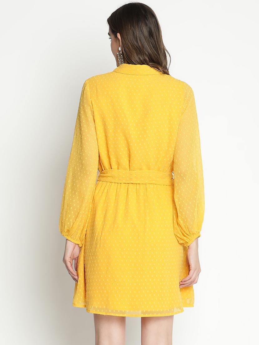 women yellow polyester fit & flare dress - 21399436 - Standard Image - 3