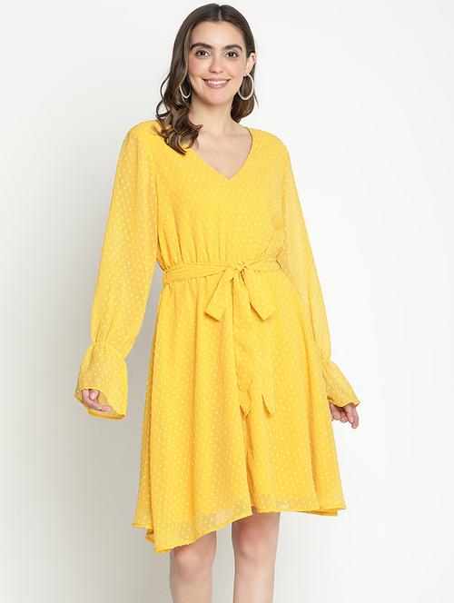 yellow self-designed fit & flare dress - 21399438 -  Standard Image - 0