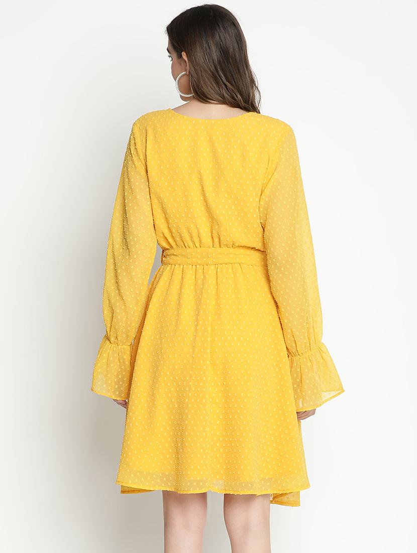 yellow self-designed fit & flare dress - 21399438 - Standard Image - 3