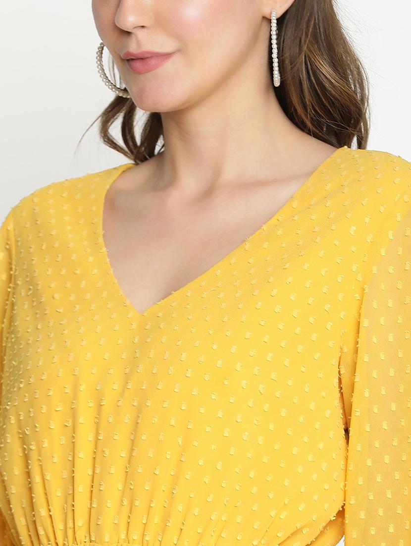 yellow self-designed fit & flare dress - 21399438 - Standard Image - 5