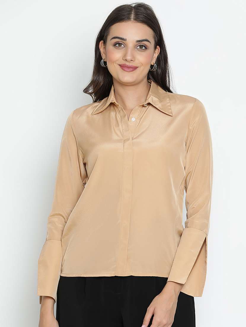 beige solid a line top - 21399443 -  Zoom Image - 0