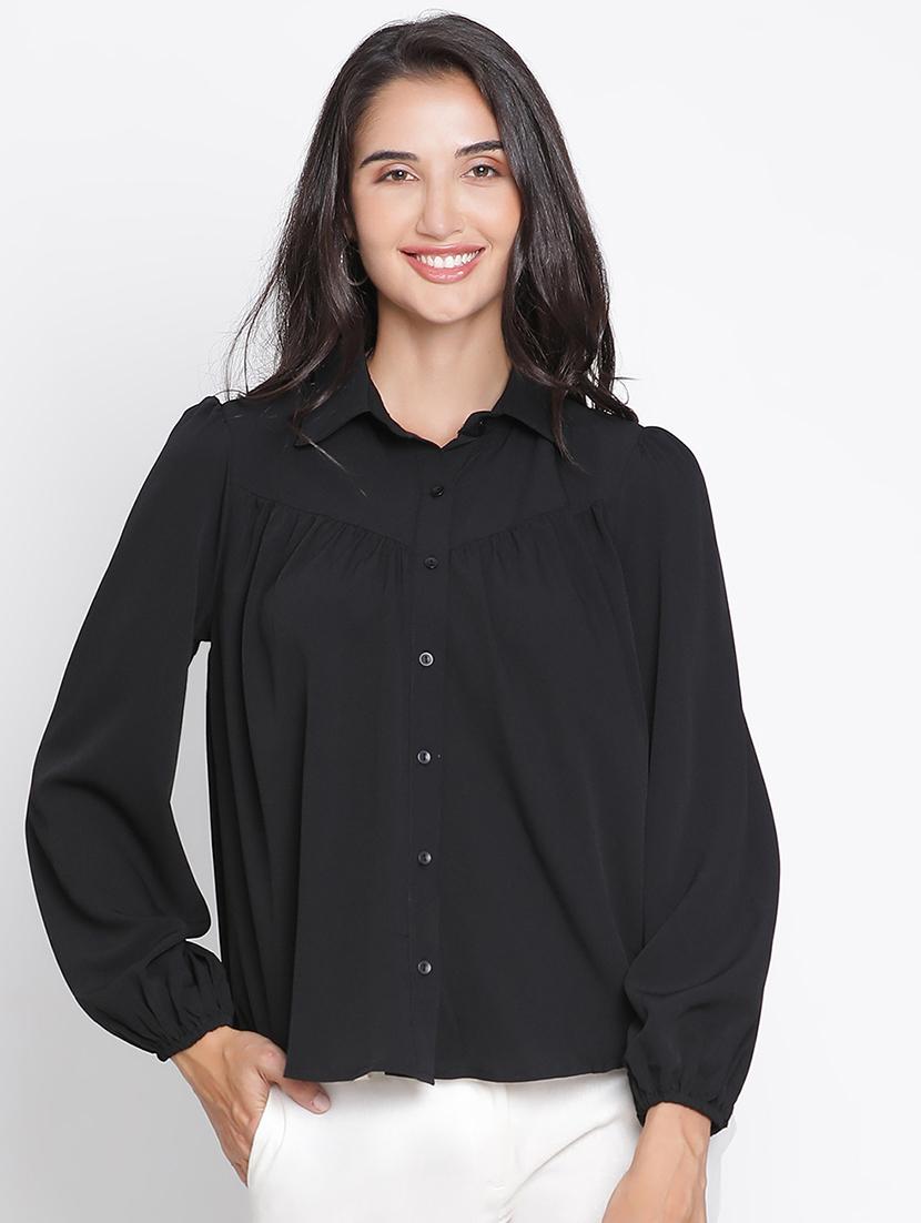 women black polyester regular shirt