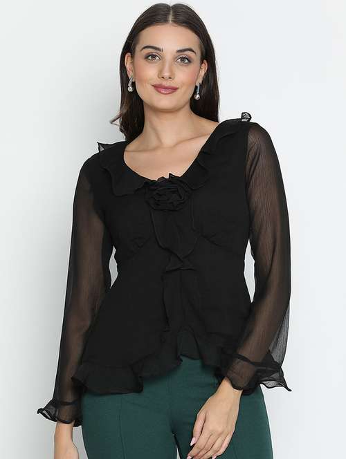 women black polyester a line top - 21399463 - Standard Image - 0