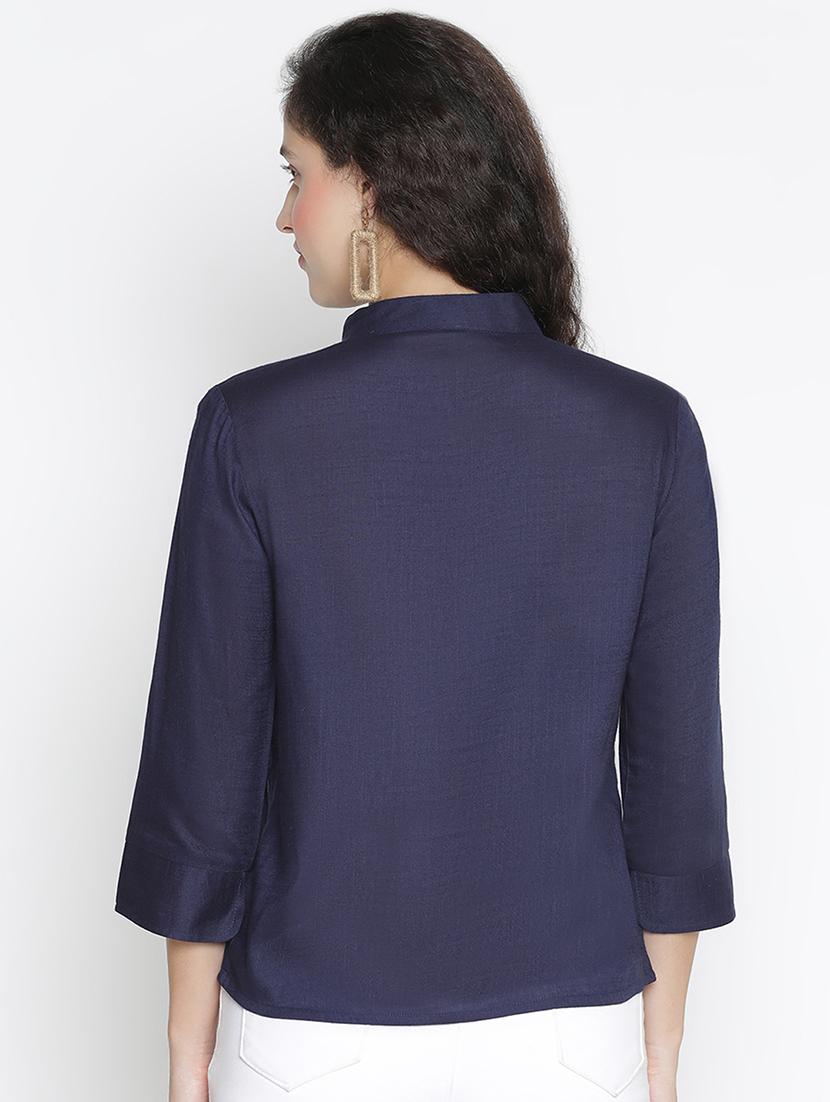 blue solid regular top - 21399467 - Standard Image - 3