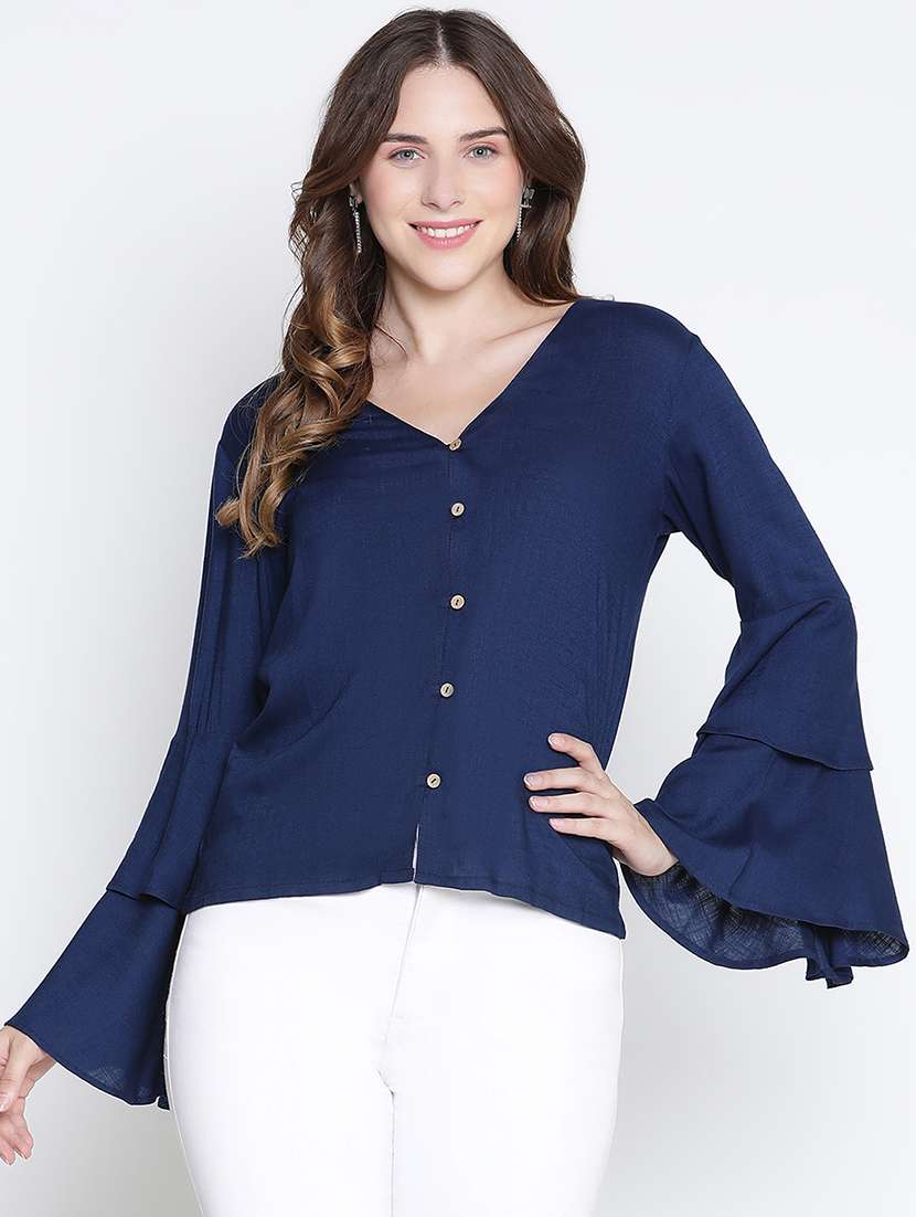 blue solid shirt top